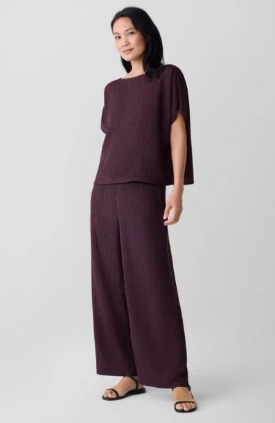 Eileen Fisher Crinkle Bateau Neck Top In Purple