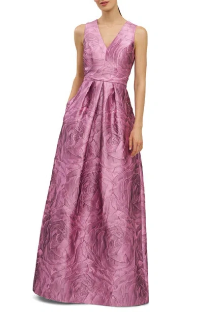 Kay Unger Mariah Crinkle Pleated Gown In Pink