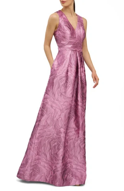 Kay Unger Mariah Crinkle Pleated Gown In Pink