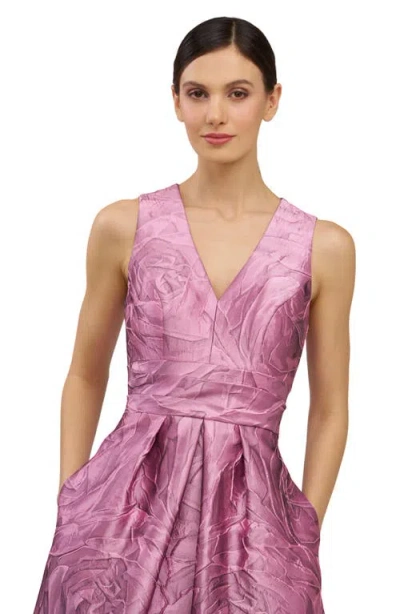 Kay Unger Mariah Crinkle Pleated Gown In Pink