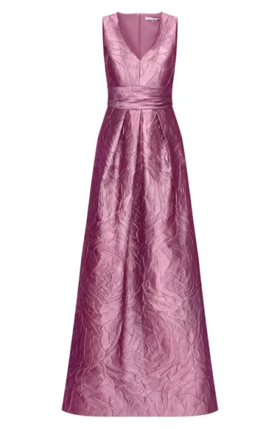 Kay Unger Mariah Crinkle Pleated Gown In Pink