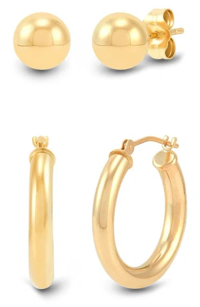 Frankie & Zoe Set Of 2 14k Yellow Gold Ball Stud & Tube Hoop Earrings