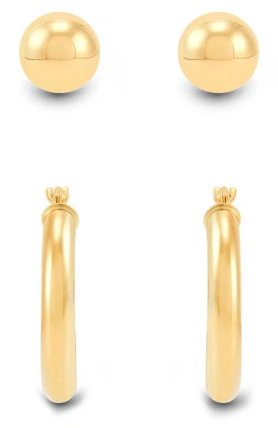 Frankie & Zoe Set Of 2 14k Yellow Gold Ball Stud & Tube Hoop Earrings