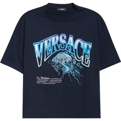 Versace La Medusa Varsity Graphic T-shirt In Blue
