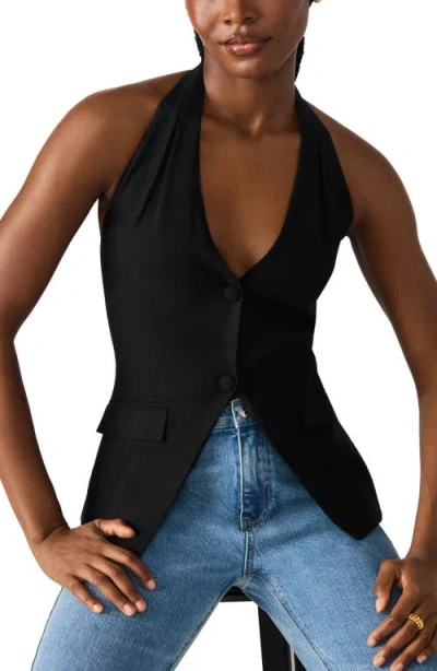 Steve Madden Brielle Linen Blend Halter Vest In Black