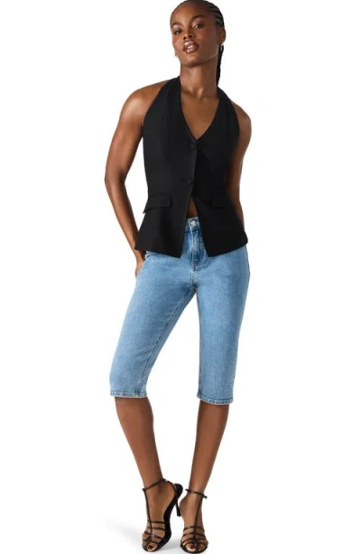 Steve Madden Brielle Linen Blend Halter Vest In Black