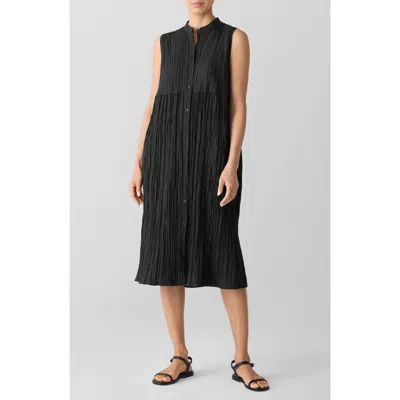 Eileen Fisher Pleated Sleeveless Silk Shirtdress In Blue