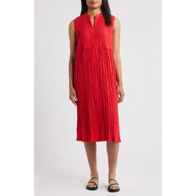 Eileen Fisher Pleated Sleeveless Silk Shirtdress In Red