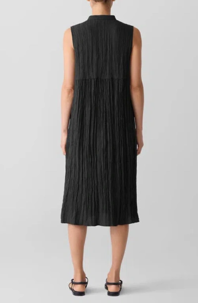 Eileen Fisher Pleated Sleeveless Silk Shirtdress In Blue