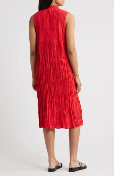 Eileen Fisher Pleated Sleeveless Silk Shirtdress In Red