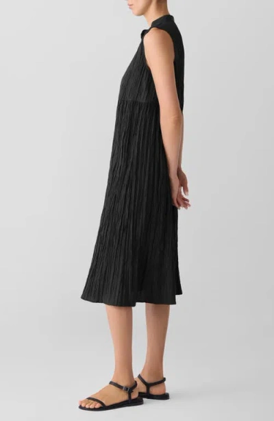 Eileen Fisher Pleated Sleeveless Silk Shirtdress In Blue