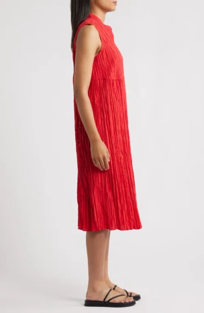 Eileen Fisher Pleated Sleeveless Silk Shirtdress In Red
