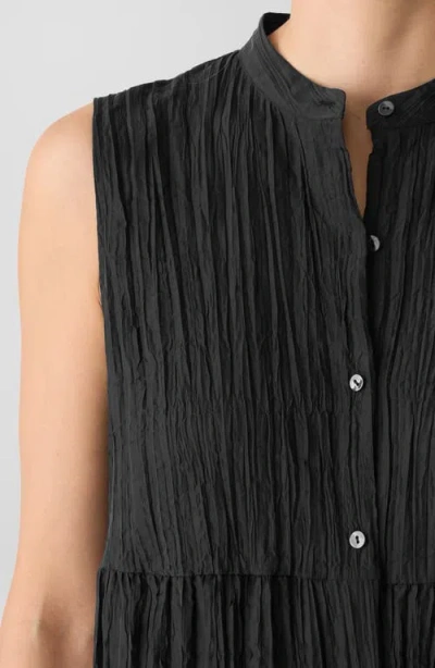 Eileen Fisher Pleated Sleeveless Silk Shirtdress In Blue