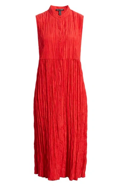 Eileen Fisher Pleated Sleeveless Silk Shirtdress In Red
