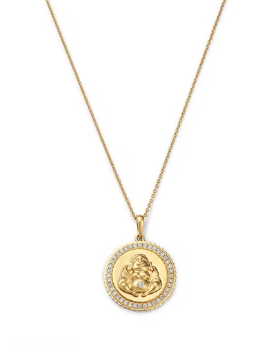 Bloomingdale's Fine Collection Diamond Buddha & Lotus Charms Pendant Necklace In 14k Yellow Gold, 0.33 Ct. T. W.