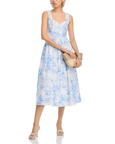 Aqua Forest Toile Poplin Midi Dress - Exclusive In Multi