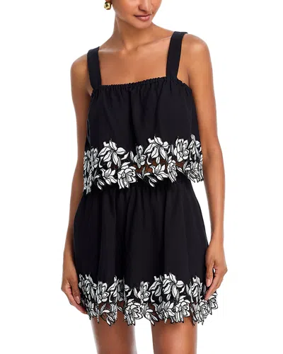 Aqua Cotton Linen Lace Trim Sleeveless Top - Exclusive In Black