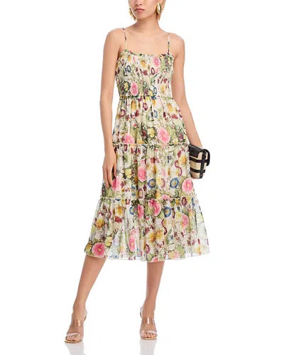 Aqua Floral Smocked Tiered Midi Dress - Exclusive In Neutral