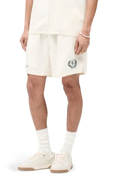 Represent Crest Relaxed Fit Logo Embroidered Shorts In Neutral