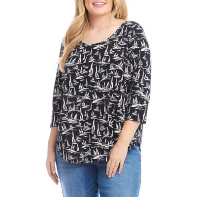 Karen Kane Sailboat Print Knit Shirt In Black
