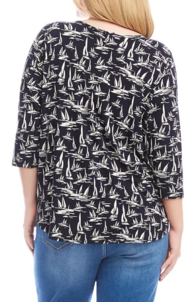Karen Kane Sailboat Print Knit Shirt In Black