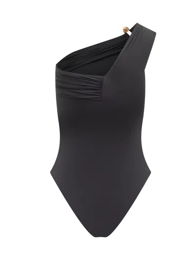 Versace Medusa Safety Pin Asymmetric One-piece Swimsuit In Black
