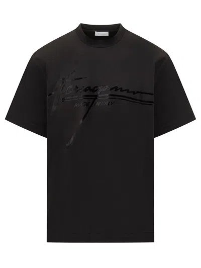 Ferragamo Crew Neck Graphic Print Short Sleeves T-shirt In Black