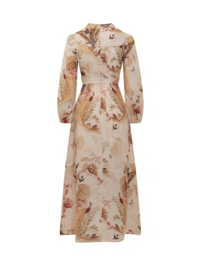 Zimmermann Womens Cream Palm Floral Ascension Plunge Linen Midi Dress In Multi