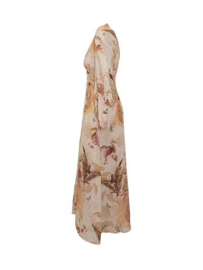Zimmermann Womens Cream Palm Floral Ascension Plunge Linen Midi Dress In Multi