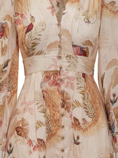 Zimmermann Womens Cream Palm Floral Ascension Plunge Linen Midi Dress In Multi