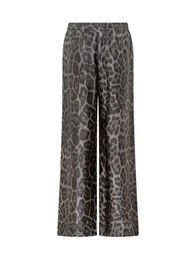 Stella Mccartney Wide Leg Animal Print Trousers With Elastic Waistband In Gray