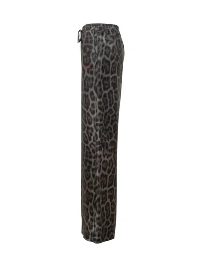 Stella Mccartney Wide Leg Animal Print Trousers With Elastic Waistband In Gray
