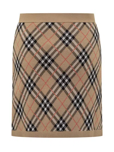Burberry Embroidered Wool Blend Mini Skirt In Brown