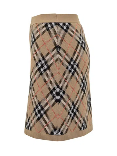 Burberry Embroidered Wool Blend Mini Skirt In Brown