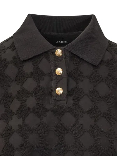 Amiri Ma Quad Textured-pattern Polo Shirt In Black