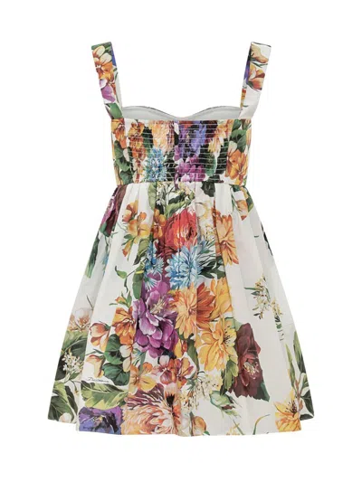 Dolce & Gabbana Multicolor Sleeveless Dress With Bustier Style Neckline And All-over Floral Print In Cotton Woman In Multi