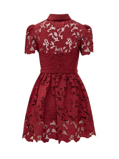 Self-portrait Womens Embroidered Collared Lace Mini Dress Burgundy In Red