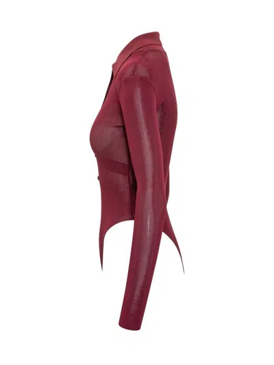 Self-portrait Self Portrait Women Burgundy Viscose Knit Long-sleeved Bodysuit In Burgundy