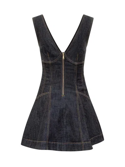 Self-portrait Navy Blue Dress With Bustier Neckline And Zip Detail