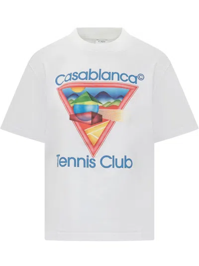 Casablanca Crew Neck Graphic Print Short Sleeves Top In White