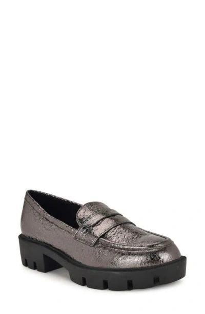 Nine West Maibel Platform Penny Loafer In Silver