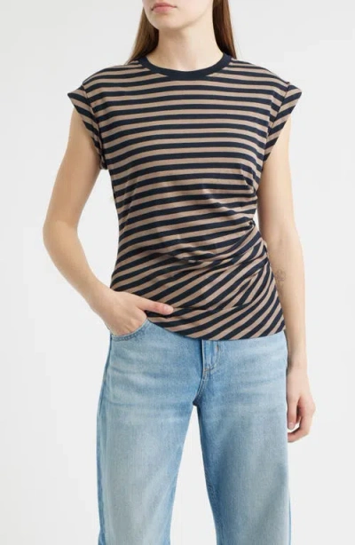 Hugo Boss Striped Top In Cotton Jersey With Gathered Waist In Multi