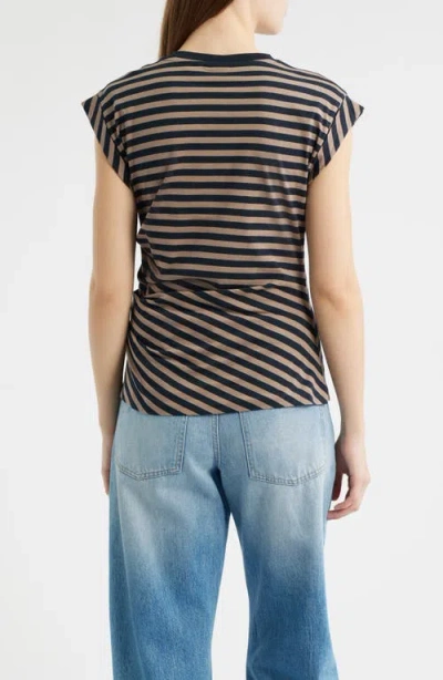 Hugo Boss Striped Top In Cotton Jersey With Gathered Waist In Multi