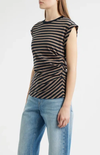 Hugo Boss Striped Top In Cotton Jersey With Gathered Waist In Multi
