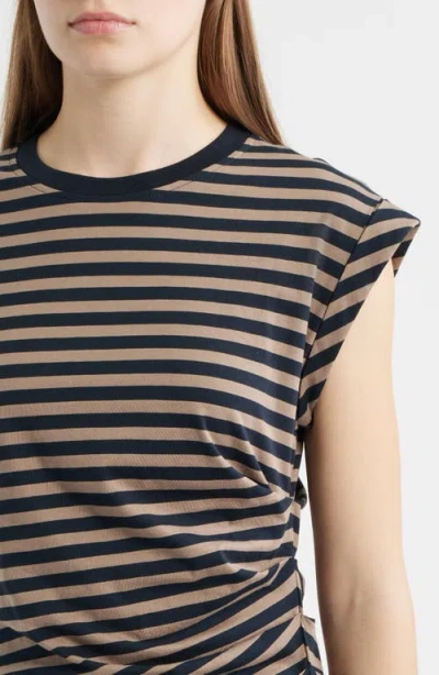 Hugo Boss Striped Top In Cotton Jersey With Gathered Waist In Multi