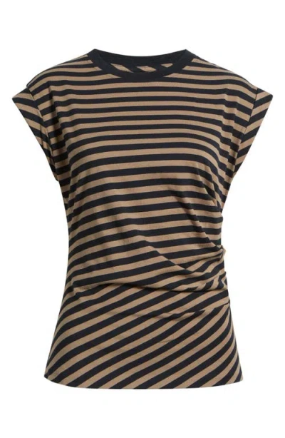 Hugo Boss Striped Top In Cotton Jersey With Gathered Waist In Multi