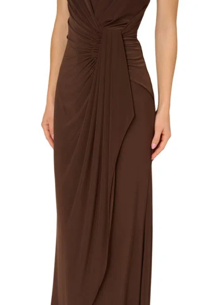 Adrianna Papell One-shoulder Jersey Gown In Brown