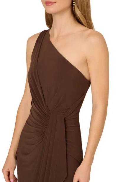 Adrianna Papell One-shoulder Jersey Gown In Brown