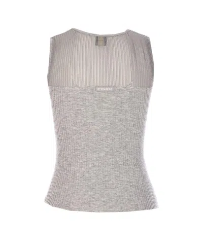 Pinko Sleeveless Ribbed Silk And Cashmere Top In Gray