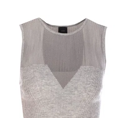 Pinko Sleeveless Ribbed Silk And Cashmere Top In Gray